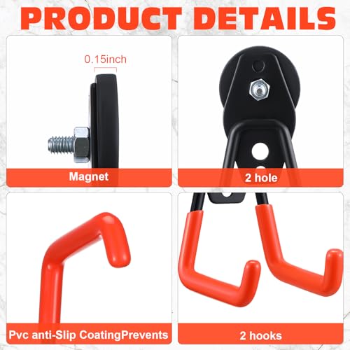 Image of Landhoow 4 Pcs Large Magnetic Hooks Heavy Duty Garage Magnet Hooks Strong Storage Utility Magnetic Hangers with Anti Slip Rubber Coating for Indoor and Outdoor Hanging (Orange)
