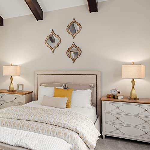 Kyrid 3-Way Dimmable Touch Control 22'' Antique Gold Table Lamp Set Of 2 With Square Fabric Lampshade Metal Table Lamps With Usb Port And Ac Outlet For Living Room Bedroom(Bulbs Included) #TOP4