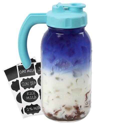 SOLIGT 2 Quart Glass Mason Jar Pitcher with Lid, Baby Blue, 1 Pack