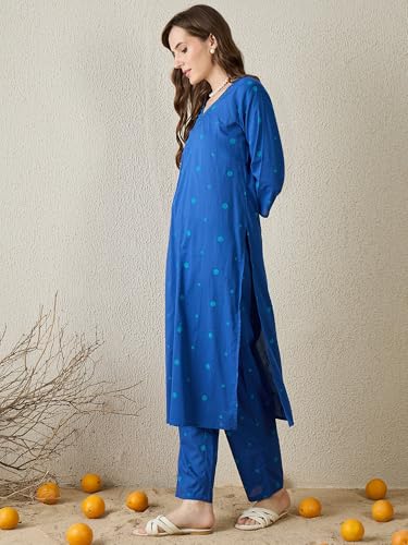 Image of INDO ERA Women's Pure Cotton Floral Printed Straight Kurta & Pant Set (IEAI12023)