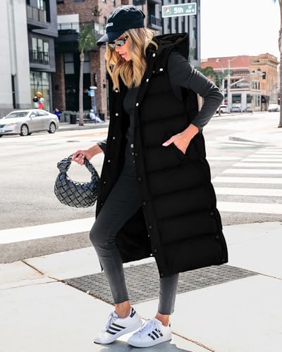 BTFBM Long Puffer Vest Women Quilted Hooded Button Down Zip Up Sleeveless Vests Outerwear Padded Jacket Fall Winter Coat2