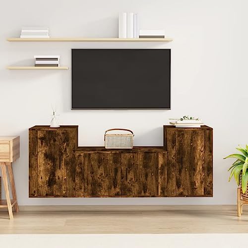 INLIFE Ensemble de Meubles TV 3 pcs Chêne fumé Bois d'ingénierie-3188507