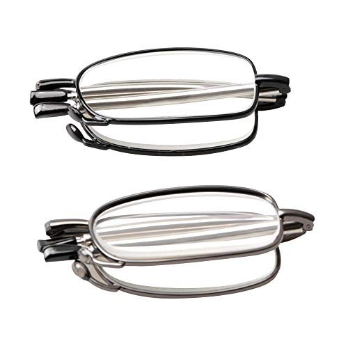 SOOLALA Metal Aolly Frame Folding Magnifying Compact Reading Glasses Reader w/Case, GunBlack, +1.5D