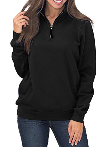 Samefar Women Winter Sweatshirt Tunics High Neck Long Sleeve Solid Basic 1/4 Zip Fleece Pullover Tops Black Medium