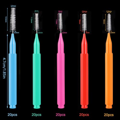 Image of 100 Pcs Interdental Brushes, 5 Sizes Braces Flossers for Cleaner Braces Brush Soft Dental Brushes Toothpicks Dental Floss Picks Dental for Braces Oral Cleaning(5 Colors)