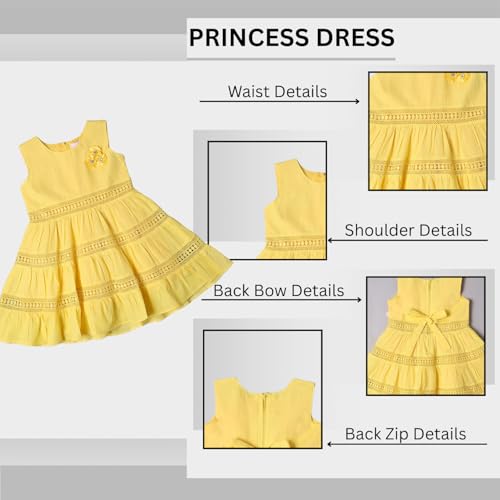 Image of Soft Cotton Lace Work Knee Length Fit & Flare Dress for Kids & Girls, Flower Embellished Frock for Casual & Special Occasion