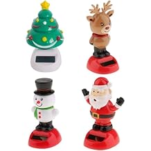 Solar Dancing Figurines 4Pcs Xmas Tree, Deer, Santa & Snowman Solar Dancing Toys 2.8x4.4in Animated Decorative Dashboard Bobbleheads, Bobbleheads Bobble Head