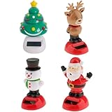CurcKua Solar Dancing Figurines 4Pcs Xmas Tree, Deer, Santa & Snowman Solar Dancing Toys 2.8x4.4in Animated Decorative Dashboard Bobbleheads, Bobbleheads Bobble Head
