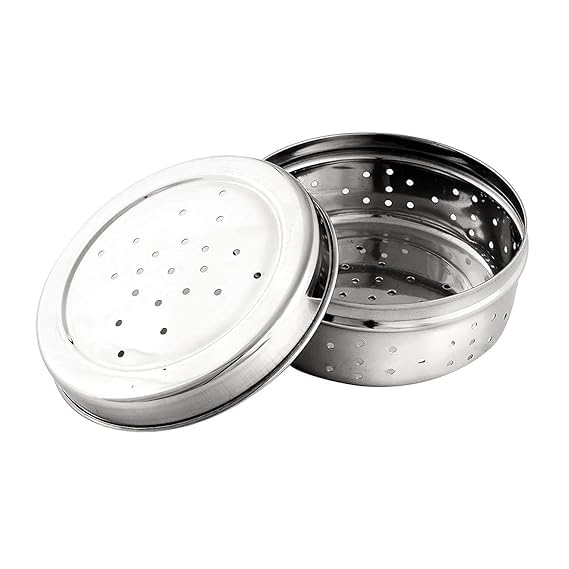 Stainless Steel Green Coriander Storage Box Curry Leaves Box Set, Sprouts with air Ventilation Food containers Silver Dabba Flat Box Steel Dabba (dhaniya dibba) (400 ml)-image-20