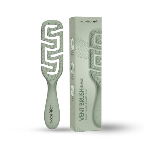 Image of IKONIC Me Small Vent Hair Brush IKM-2121 Eco-Conscious, Wheat Straw Build, Ionic Bristles, Anti-Frizz Detangling, Fast-Drying Airflow, Rounded Tips for Scalp Massage, for Wet & Dry Hair - Jade Green