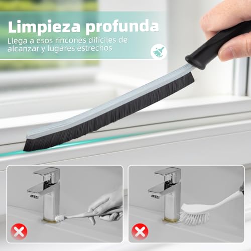 Miniatura 2 de Tqrr Cepillo Para Limpiar Juntas- 4 Piezas Duras Cepillo Limpieza Hogar, Multifuncional Cepillo Grietas Para Cocinas Inodoro Ventana Azulejos Bordes 4, Negro