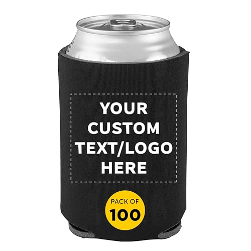 DISCOUNT PROMOS Custom Collapsible Beer Can Coolers 4mm Set of 100, Personalized Bulk Pack - Great for Beer, Soda, Other Beverages - Black