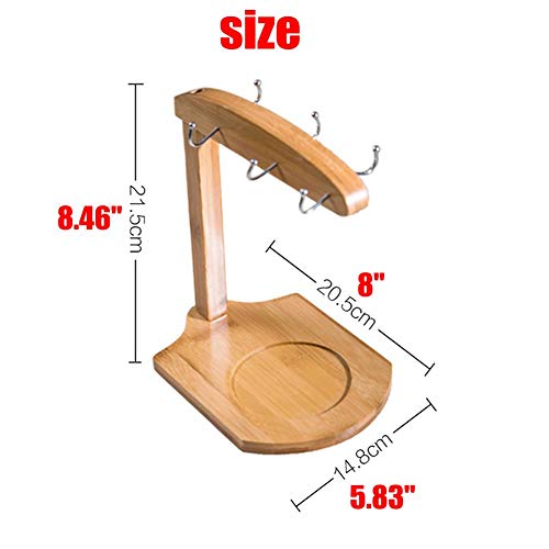 6 Holder Kitchen Mug Holder Stand Mug Tree Teacup Storage Rack Coffee Bar Kitchen Countertop Organizer Bamboo (Stainless Steel Hook) #TOP5