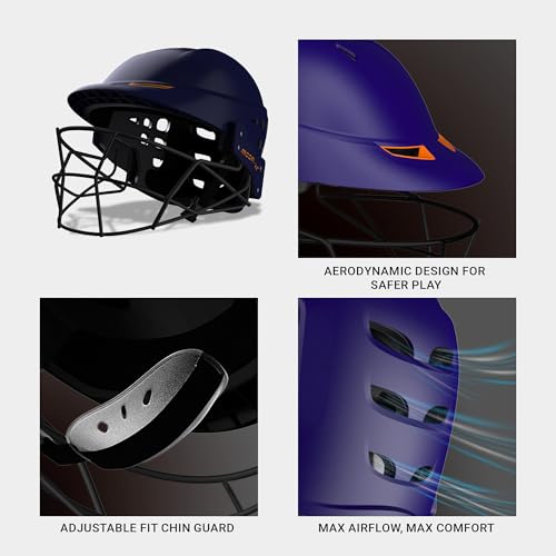 Moonwalkr Cricket Helmet Mind 2.0 Guard for Unisex Head Size 62-65cm with 30 Air Vents & Endures Impacts up to 100 mph (Blue, X-Large)