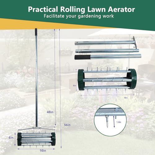 Aerador de césped con ruedas y mango largo de acero miniatura 2