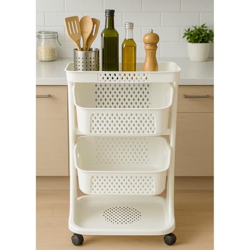 Image of Cortina Plastic Kitchen Storage Trolley Rack,Slide Out Storage Shelves Space Saving Home Nightstands Storage Organizer Box,for Newborn Essentials,Multifunction (3 Layer Kitchen Storage Trolly)