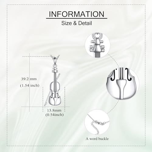 YAFEINI 925 Sterling Silver Cello Violin Drums Flute Pendant Necklace Music Jewelry Gifts for Women Men Musician4