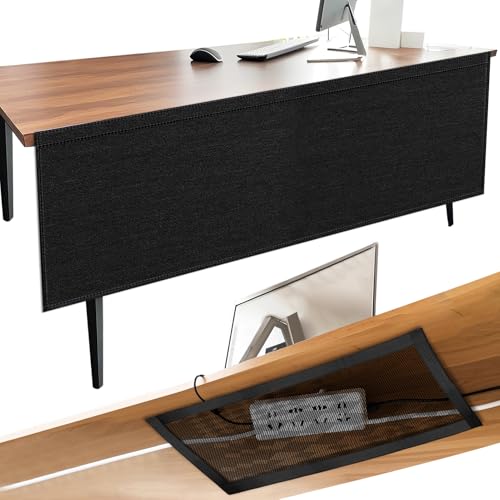 14.9 x 60 Inch Under Desk Privacy Panel with Table Cable Management Net Desk Skirt Modesty Desk Panel Self-Gripping Straps for Office and Home