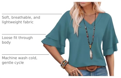 Image of OFEEFAN Spring Tops for Women Boho Shirts Fashion Clothing Cute 3 /4 Length Sleeve Blouses Dressy Casual Summer Outfits