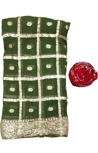 Image of Women's Pure Viscose Georgette Checks Zari Fabric Jaipuri Saree with Matching Blouse