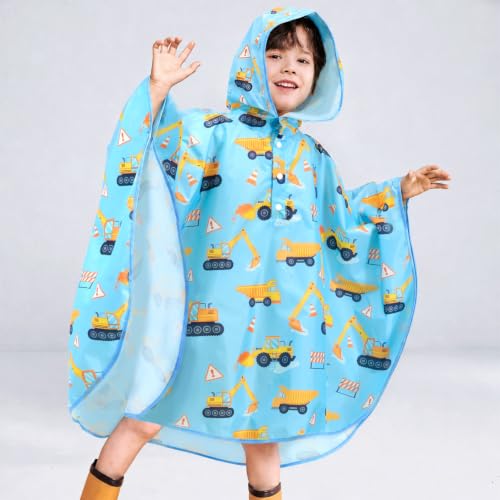 Image of WAWSAM Lightweight Rain Poncho Kids, Ponchos for Kids Waterproof Reusable Hooded, Kids Poncho Rain Jacket
