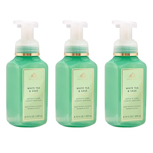 Bath & Body Works White Tea & Sage Gentle & Clean Foaming Hand Soap - Germ-Cleansing Hand Soap with Gentle Cleansing & Conditioning Formula - Dermatologist Approved - Thoughtful Gift - 3-Pack