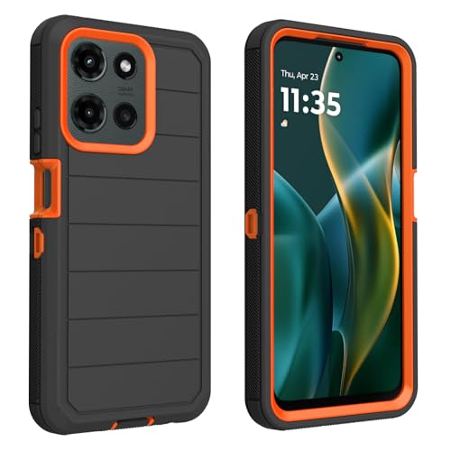 for Motorola Moto G 2026/2025 Case, Moto G Play 2026 Case, Heavy Duty Bumper Cover Shockproof Dustproof 3 in 1 Rugged Protective Phone Cover (Orange/Black Stripes)