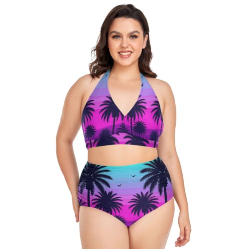 Bikini grande taille haut gainant 2 pièces effet dégradé silhouette palmier