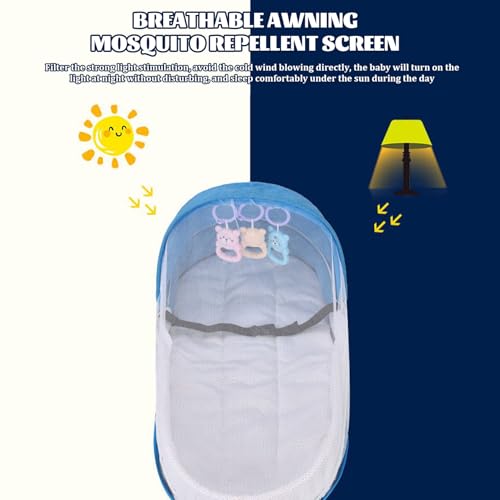 CNAFGBGG Cama de Viaje para bebé, moisés portátil Plegable, Cuna de Viaje con Dosel y Juguetes para guardería, Tienda de campaña Lavable y Desmontable para bebé, Azul.. - imagen 2