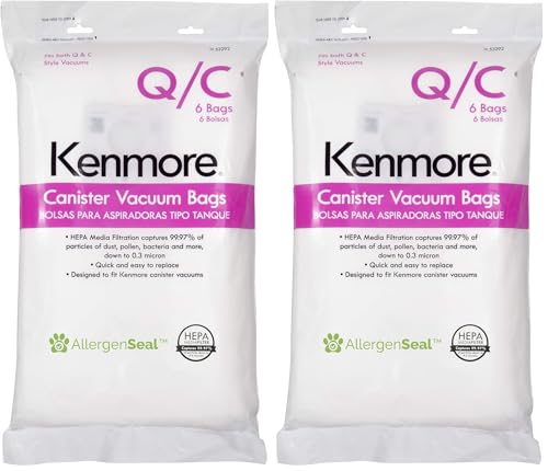 Kenmore Vacuum Cleaner Bags, Type Q, 6 Count, Pack of 2 | HEPA Filtration | For Canister Vacuum | Compatible with Multiple Models