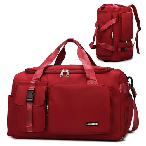 Suweir Sporttasche Damen Herren 42L Reisetasche mit Schuhfach Nassfach Wasserdicht Trainingstasche Travel Duffle Bag mit Rucksack Weekender Schwimmtasche Fitnesstasche für Reisen, Fitness, Sport, Red