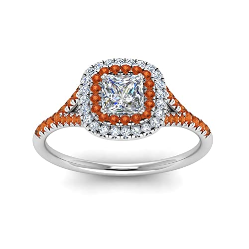 Image of Choose Your Gemstone Delicate Double Halo Diamond CZ Ring Sterling Silver Princess Shape Halo Engagement Rings Matching Jewelry Wedding Jewelry Easy to Wear Gifts US Size 4 to 12