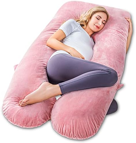 Meiz Pregnancy Pillows, U Shaped Pregnancy Pillows for Sleeping, Full Body Maternity Pillow for Pregnant Women with Machine Washable Velvet Cover, Pink