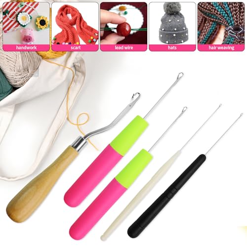 5PCS Latch Hook, Different Sizes Small Crochet Hooks Needle for Braid Hair, Scarf Carpet Making and Other Crafts