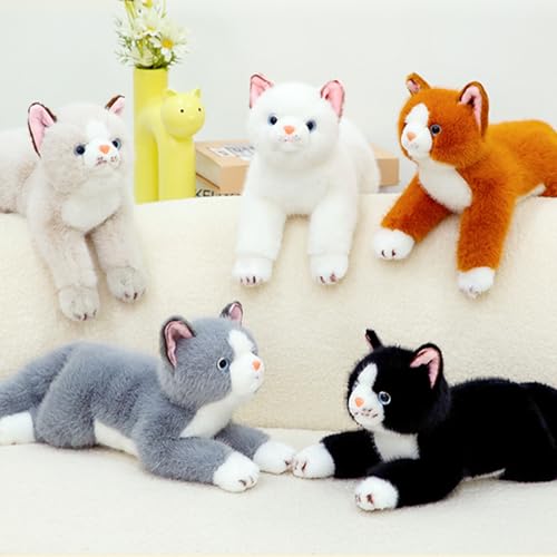 Image of PEACH CAT Cat Stuffed Animal 15 inch Realistic Kitten Plushies Soft Plush Toys Gifts for Kids White