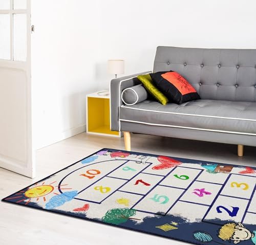 Cute Learning Hop Count Hopscotch Numbers Rug for Kids Room Boys Girls, Soft Non-Slip Toddler Children Educational Area Rug for Playroom Bedroom Classroom, Floor Carpet Play Rug, Large 63"*32" 2
