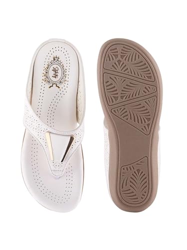Image of Shoetopia Women's Flat Sandals - Comfortable Slip-On Toe Ring Design with Cut-Out Detailing Ladies Stylish Perforated Upper for Casual Footwear
