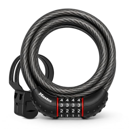 Master Lock Bike Cable Lock 6 ' x 1/2' Long Length, Resettable Combination Lock with Black Vinyl...