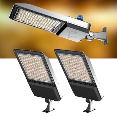 ACOHOOK 420W LED Parking Lot Light (60000lm Eqv 2000W HID HPS) Arm Mount LED Pole Light, IP65 5000K Outdoor Commercial Area Lighting Dusk to Dawn ???? ???????????????????? ????????????????????????????????-2Pack