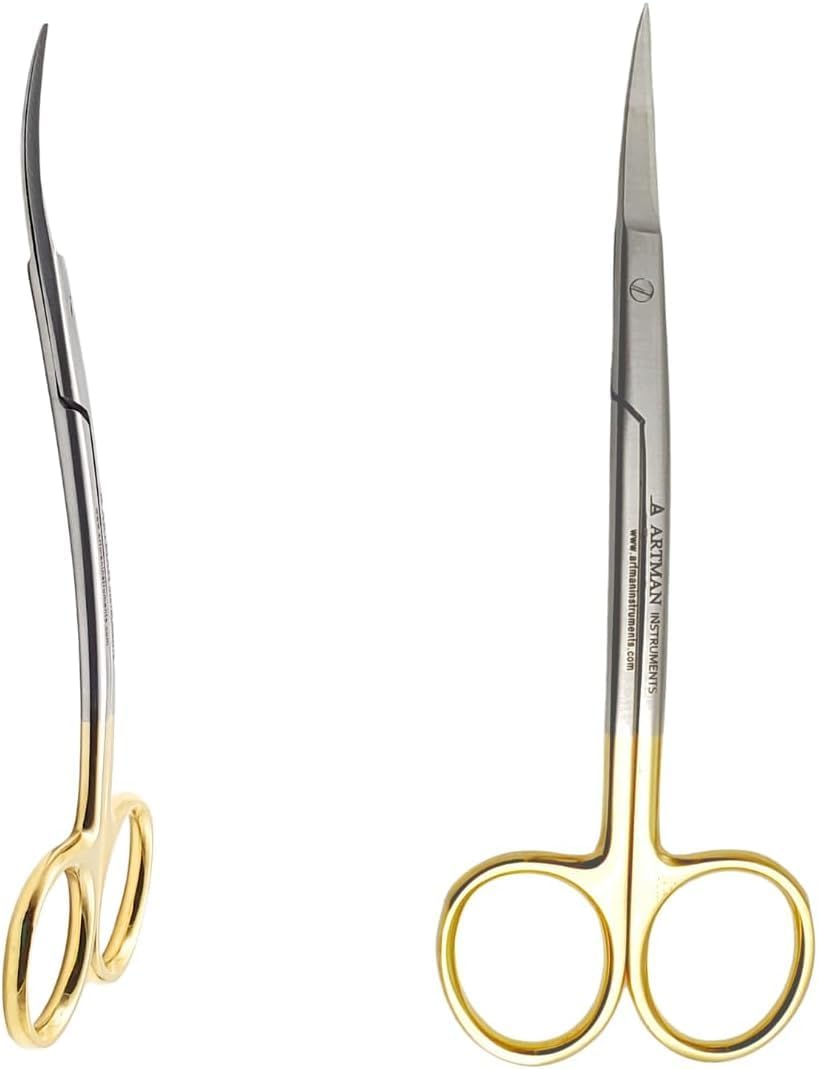 ARTMAN INSTRUMENTS Double Curved Scissors 4.5 Inch – Tungsten Carbide Inserts, Gold-Plated Handle, LaGrange Design |Dental, ENT, Eye, Dermal Scissors | Embroidery, Applique, and Fabric Stitching