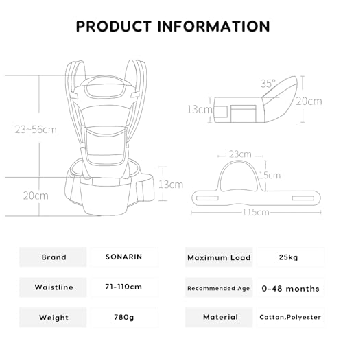 SONARIN 3 en 1 Todas las Estaciones Mochila Portabebés con Asiento de Cadera,Portabebé Ergonómico Multifuncional Portador de Bebé Multiposición para Recién Nacidos 0-48 Meses(Azul) - imagen 7