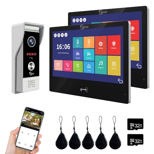 TUYA 1080P Video Doorbell Intercom System Video Door Phone, 10-inch Wired Touchscreen, Supports Swipe Card Entry and Motion Detection, 2 Monitors