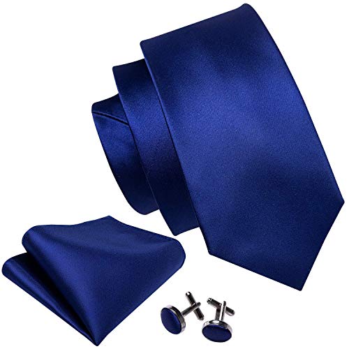 Image of Barry.Wang Plain Men Silk Ties Extra Long Satin Necktie for Wedding Business Handkerchief Cufflinks Set Solid Colors