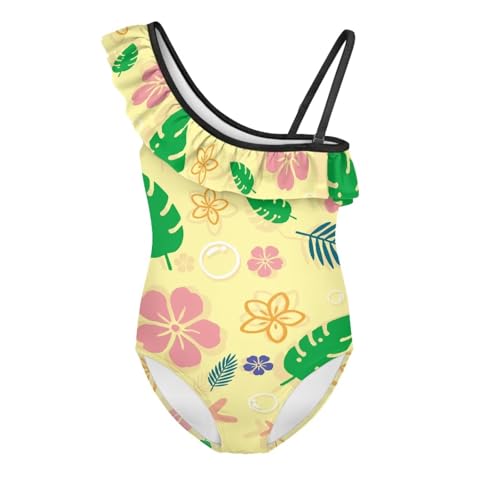 UNICEU Hawaii Swimsuit for Girls One Piece Sleeveless Bathing Suit Adjustable Strap One-Shoulder Swimwear for Beach