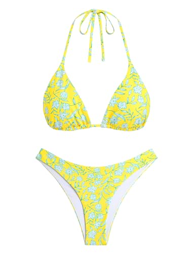 Image of ZAFUL Womens Halter Bikini Sets Triangle Bikinis High Cut Swimsuits 2 Piece Bathing Suits Sexy Swimwear