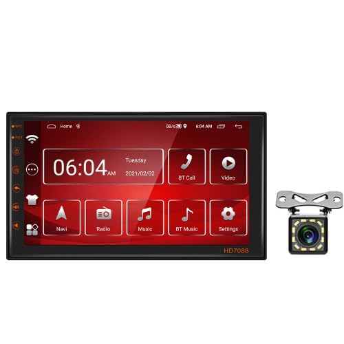 Front view of the ELECTROPRIME 7-inch Android Navigation System with a rear camera module shown separately.
