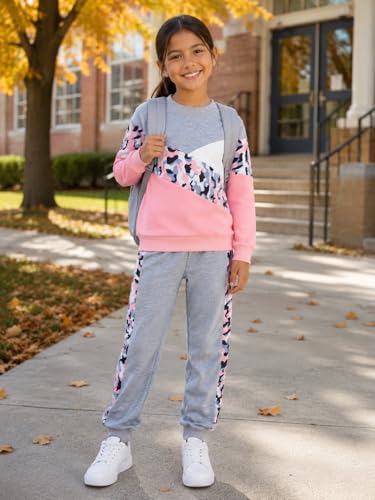 Image of Toddler Girls 2 Piece Cute Outfits, Crewneck Sweatshirt with Jogger Pants Kids Clothing Set for Fall Winter