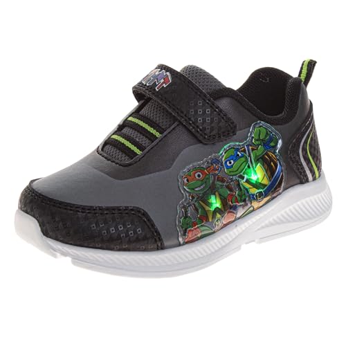 Teenage Mutant Ninja Turtles Laceless Sneakers LED Lightup Shoe - Leonardo Donatello Raphael Michelangelo TMNT Shoes for Kids - Grey Black (Size 10 Toddler)