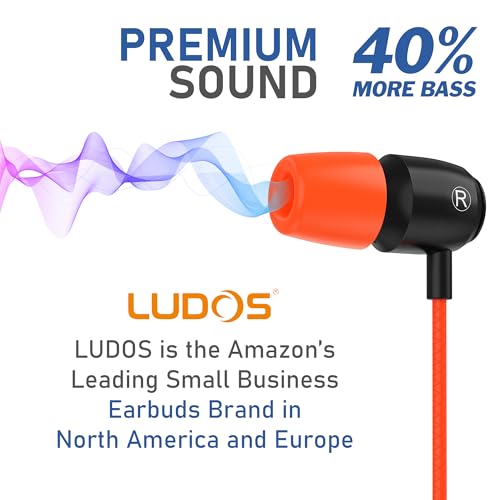 Image of LUDOS Clamor Wired Earbuds in-Ear Headphones, 5 Years Warranty, Earphones with Microphone, Noise Isolating Ear Buds, Memory Foam for iPhone, Samsung, School Students, Kids, Women, Small Ears - Coral