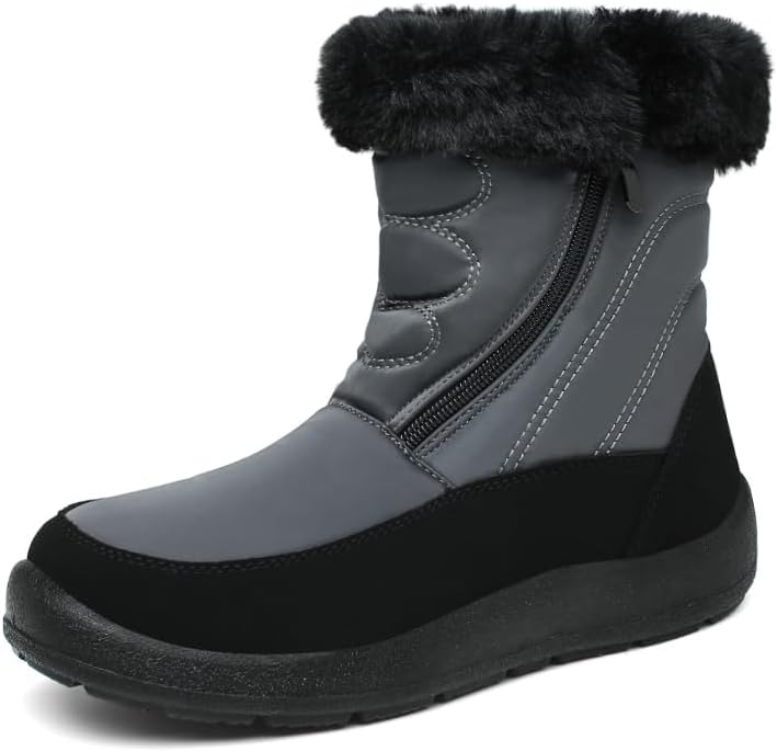 JSWEI Women Winter Snow Boots Soft Comfortable Faux Fur Mid Calf Wide Width Waterproof Warm Lace-Up Snow Boots for Women's Insulated Woman Lightweight Non-Slip Outdoor